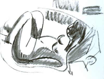 Reclining Nude in Tub with Drawn Legs by Ernst Ludwig Kirchner